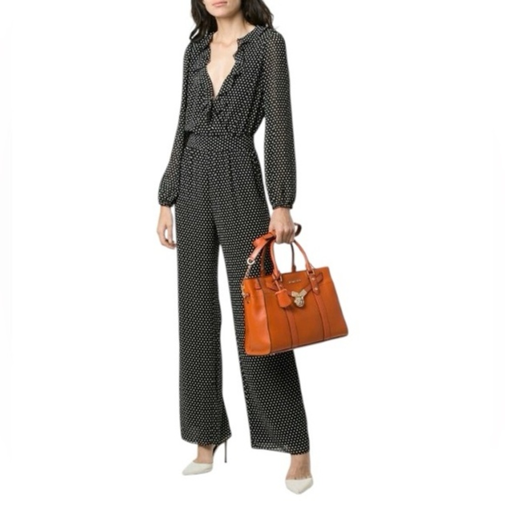 MICHAEL‎ Kors Black Ivory Ruffled PolkaDot Georgette Versatile Chic Jumpsuit XL